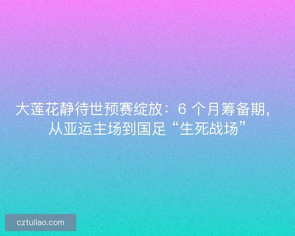 大莲花静待世预赛绽放：6 个月筹备期，从亚运主场到国足 “生死战场”